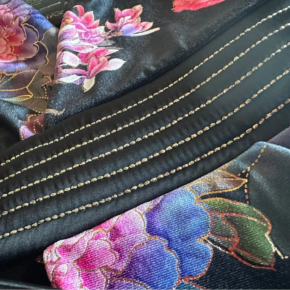 Zhivago Come Back Baby Belted Velvet Mini Floral Wrap Dress 4 Black - Picture 10 of 11